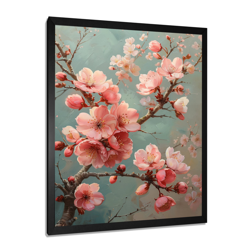  «Cherry Blossom» - Décoration murale cerisier en fleurs, Toile encadrée noire simple, H 12 po x l 20 po x P 1 po
