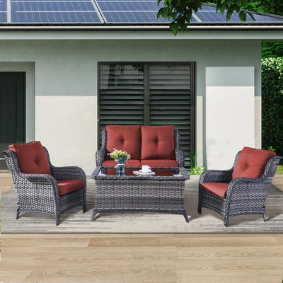 Lequentin Wicker 4 - Person Patio Conversation Set with Cushions