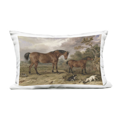 Wild Dogs & Horses Traditional Outdoor Printed Pillow, design by Corinne Haig