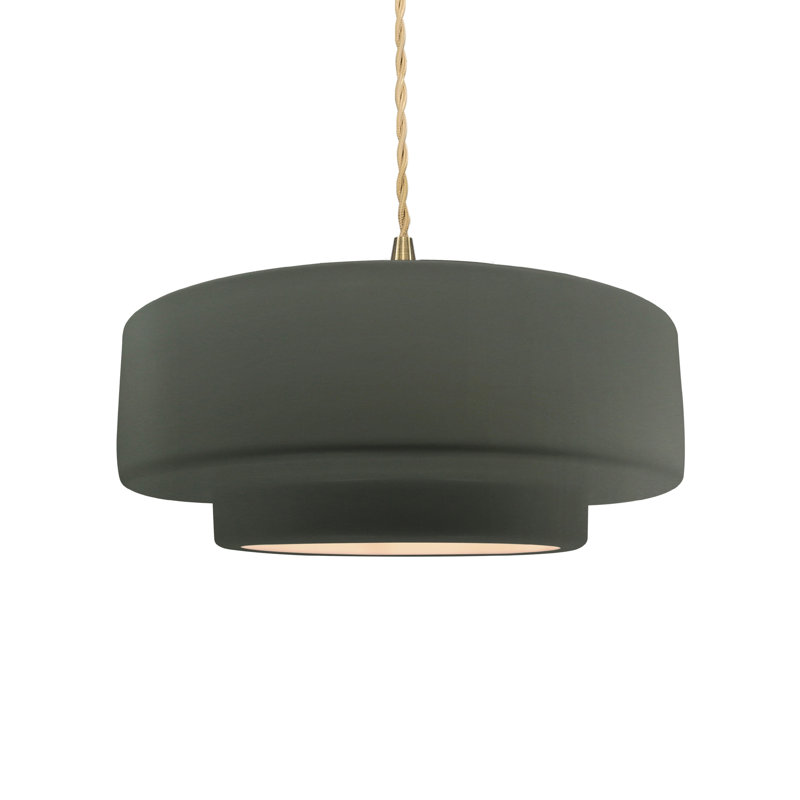 Luminaire suspendu à 1 lumière Meydan, H 5,25 po x l 14,5 po x P 14,5 po, Étain, vert, Laiton brossé
