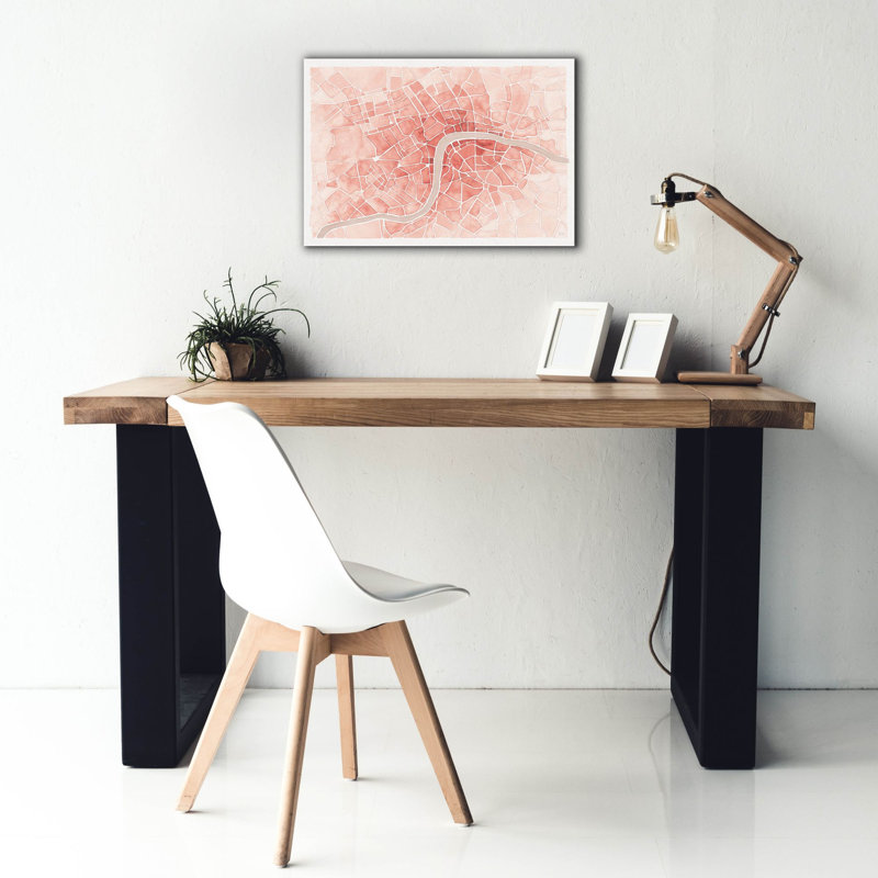 «Watercolor Wanderlust London Coral» par Laura Marshall, art mural sur toile, H 18 po x l 26 po x P 0,75 po