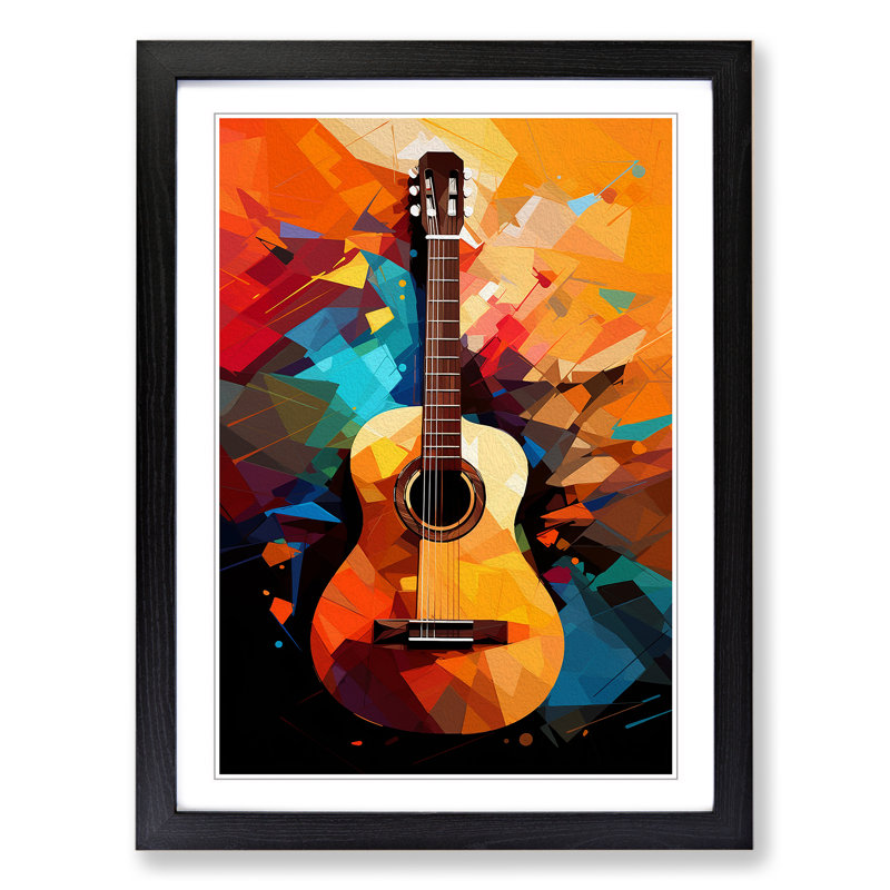XYZ-FRM-V1223-1763 Acoustic Guitar Pop No.2 - Single Picture Frame Print on Wood, 34cm H x 25cm W x 2cm D, Black 