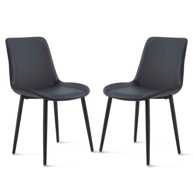 Chaises de salle à manger en cuir, chaises de cuisine en similicuir de style Mid-Century, 2, Noir