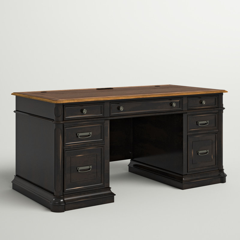 Bureau de direction Dagostino avec prises intégrées, Brun / noir