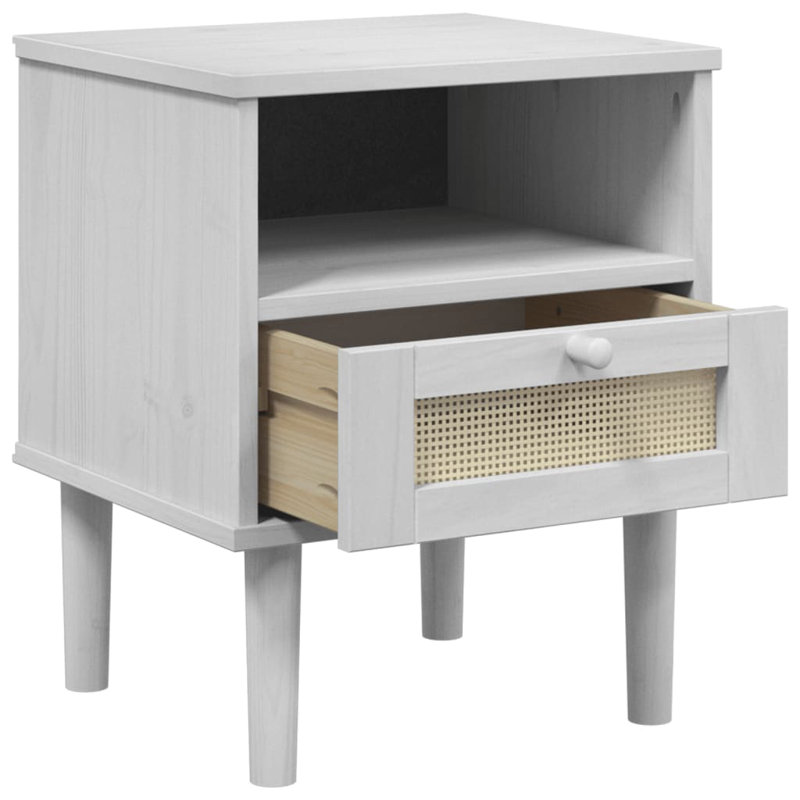 Bedside Table Rattan Look, White 