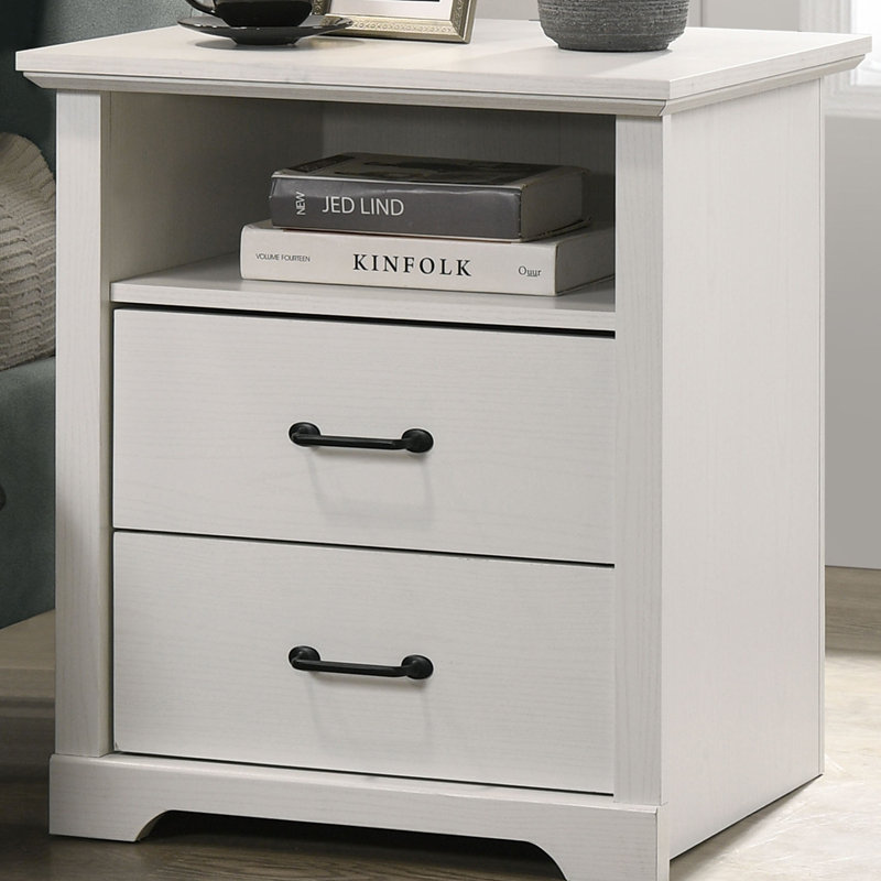 Table de chevet blanche à 2 tiroirs l 22 po avec ports de chargement USB, Blanc