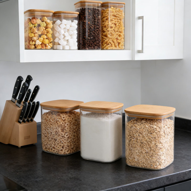 Contenants en verre pour aliments avec couvercles, 2 grands pots carrés de 3,6 pintes pour l'organisation du garde-manger, farine, sucre, riz, pâtes, céréales et produits secs