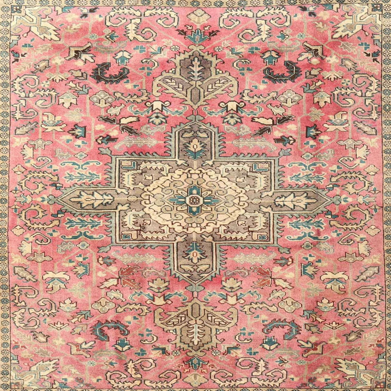 Tapis traditionnel rouge / vert Ariha, Carré 5 pi