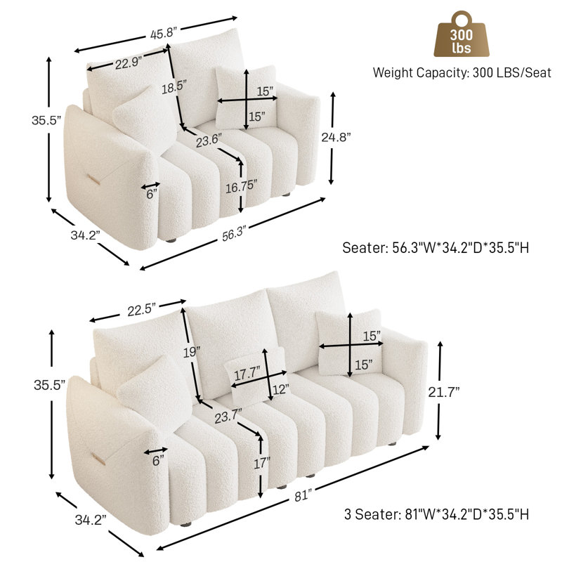 Two Piece Modern Teddy Fleece Upholstered Cloud Sofa Set, Beige