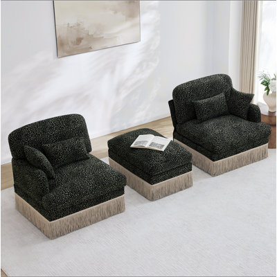 Canapé en chenille à imprimé léopard, bord à pampille délicat, repose-pieds mobile, style moderne, dossier et siège ergonomiques, assemblage facile, canapé profond pour le salon