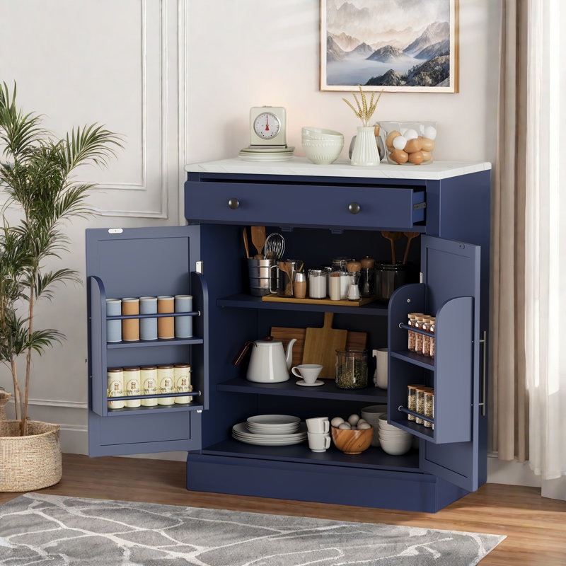 Buffet moderne avec 1 tiroir, 2 tablettes réglables et 2 tablettes de porte