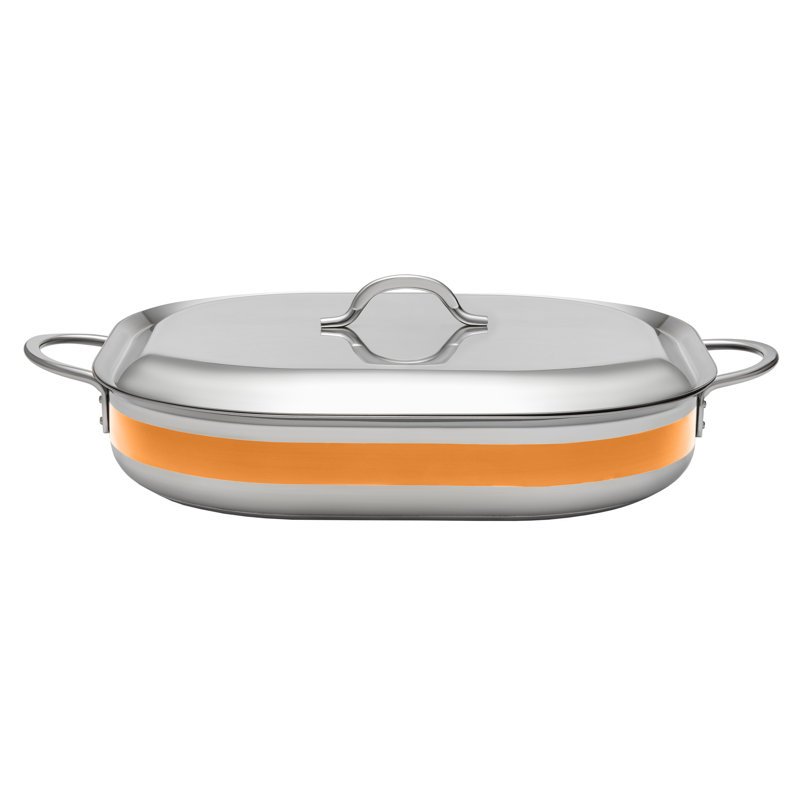 Braisière rectangulaire en acier inoxydable avec couvercle Bon Chef, Orange, 5 pintes