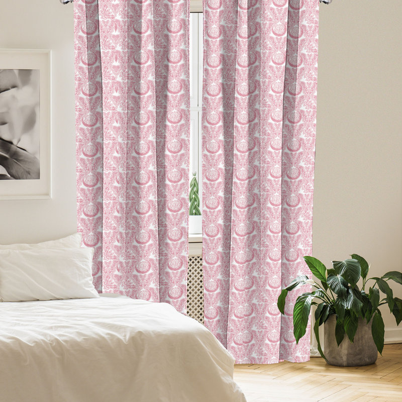 East Urban Home Butterflies 4-Panel Curtains, Repeated Flying Insects, Dried Rose and White, 56" W x 95" L