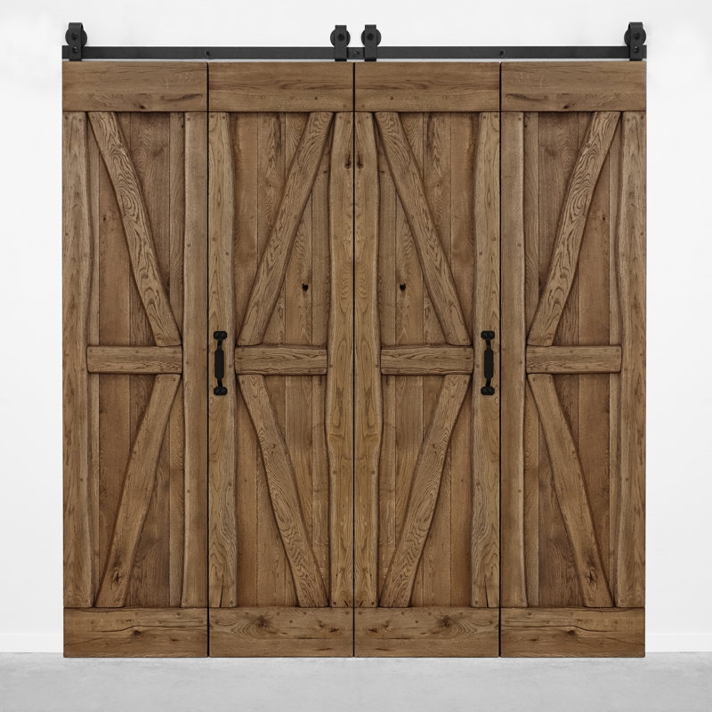 Favian Double Bi-Folding System Solid Oak Barn Door, Brown Oil