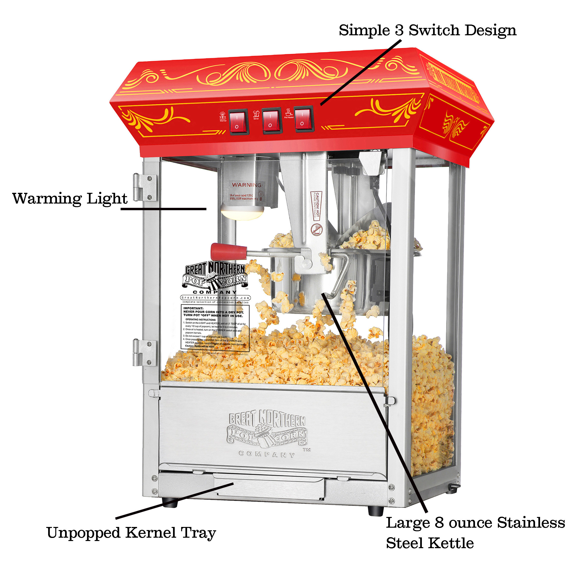 Great Northern Popcorn 8 oz Kettle Tabletop Popcorn Machine