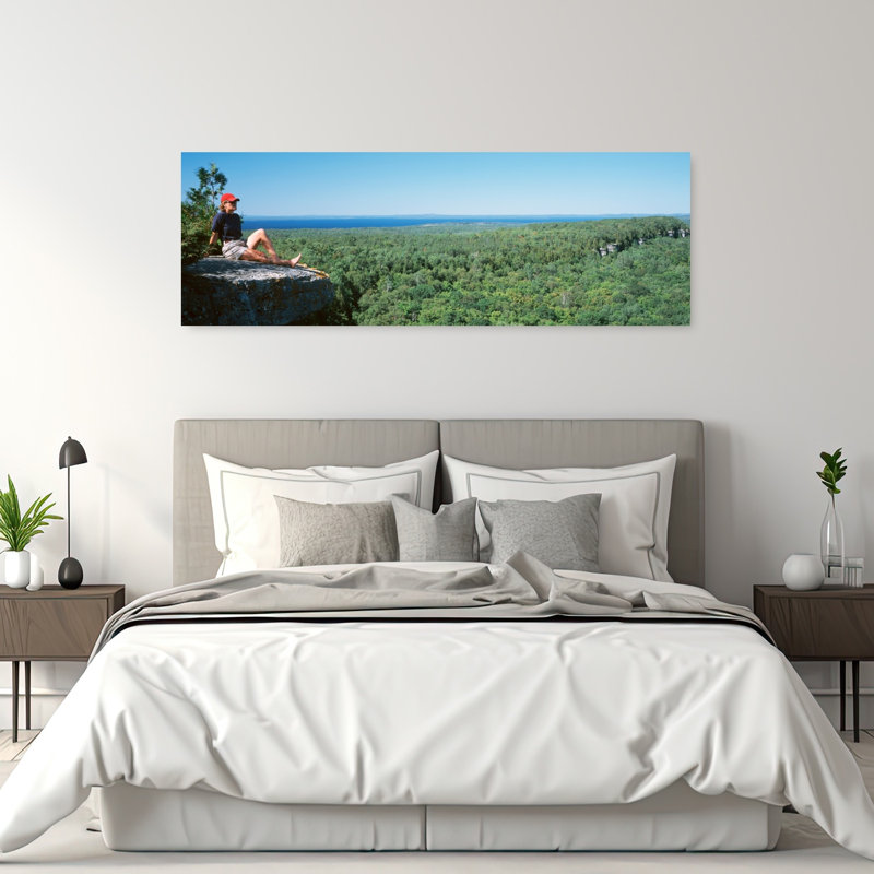 Canada Ontario Manitoulin Island Cup Saucer Trail Young Woman Sitting On A Rock by Jim Wiebe - Wrapped Canvas Panoramic Print