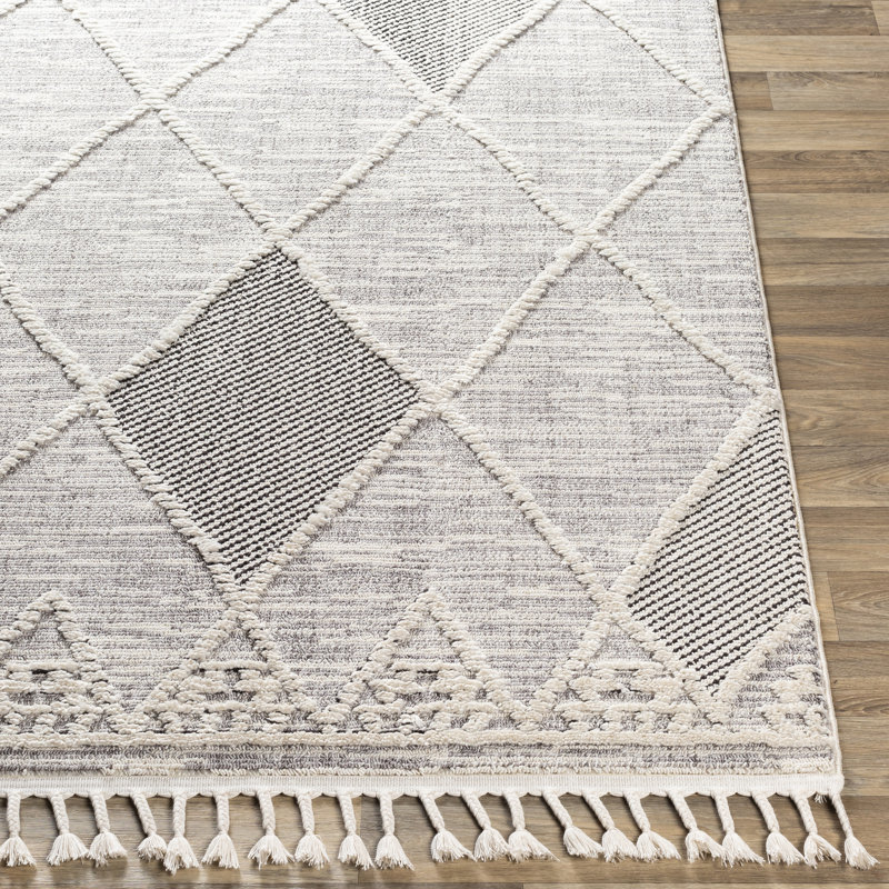 Tapis gris et noir à motif géométrique Adhvaith, Rectangle 5 pi 3 po x 7 pi 3 po