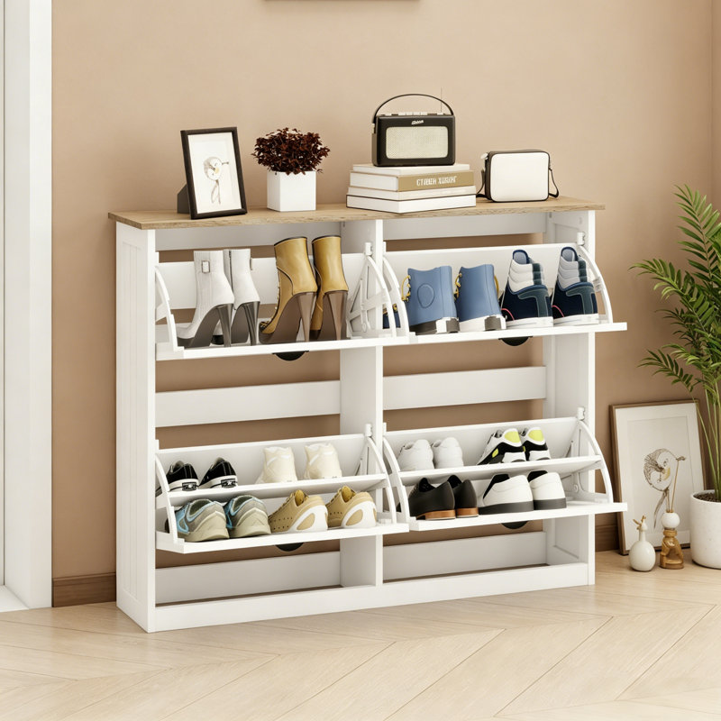 Freestanding Shoe Storage Cabinet With 4 Flip Drawers