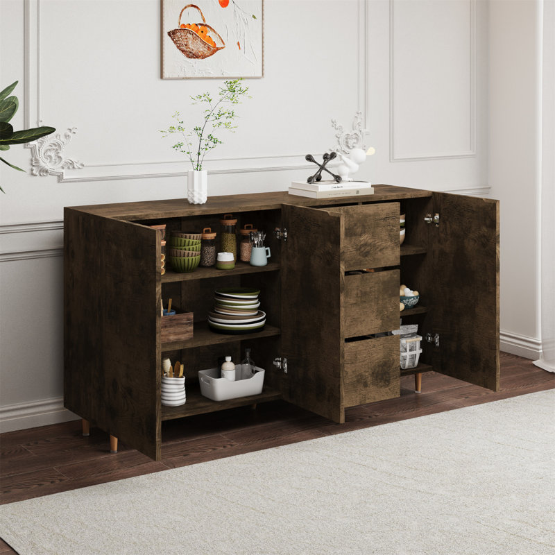 Daryiah 62.99'' Solid Wood Sideboard, Black Brown