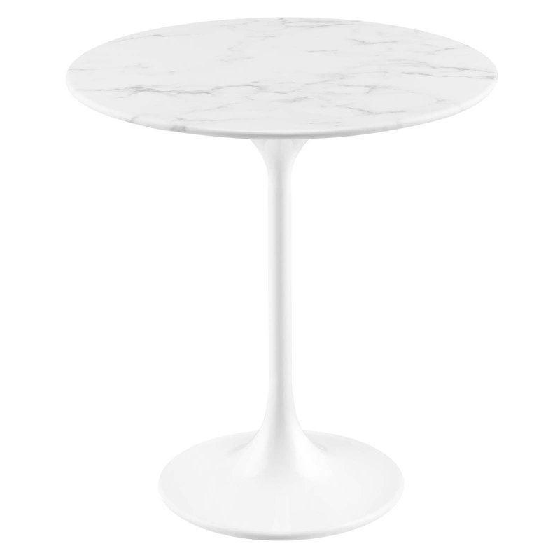 Lippa 20" Round Artificial Marble Side Table, White, White