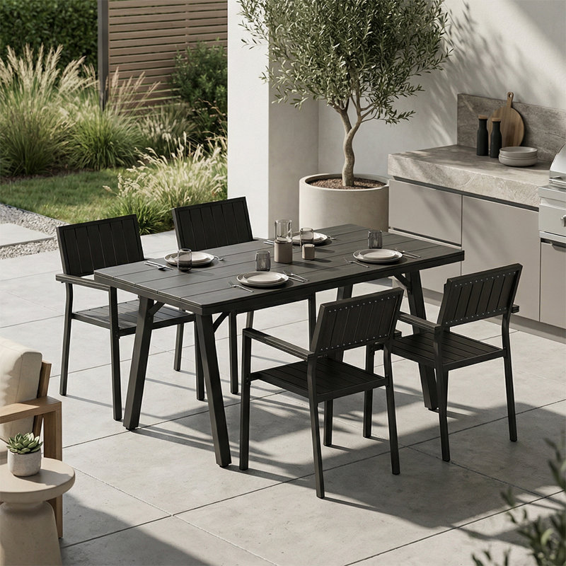 Chamblee Nika Outdoor 5-Piece Dining Set, Aluminum Alloy,Suitable For Patio Gatherings, Black, 4