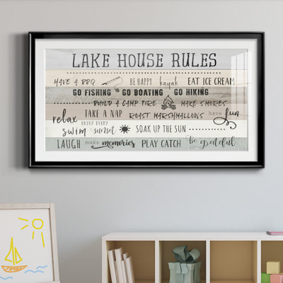 Lake House Rules - reproduction d'art encadrée de qualité supérieure - prête à être accrochée