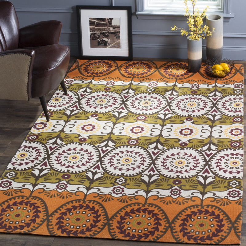 Allison Contemporary Cotton Orange/Grey Area Rug, Rectangle 7'3" x 9'3"