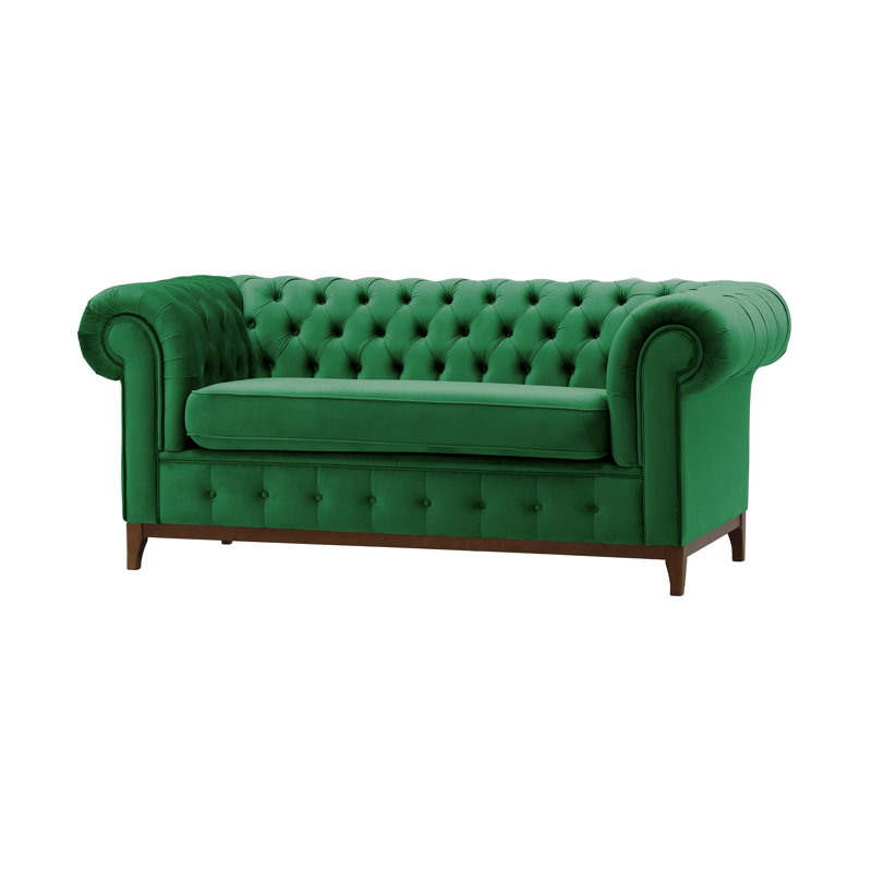 Fryar Velvet Sofa, 2, Walnut, Green