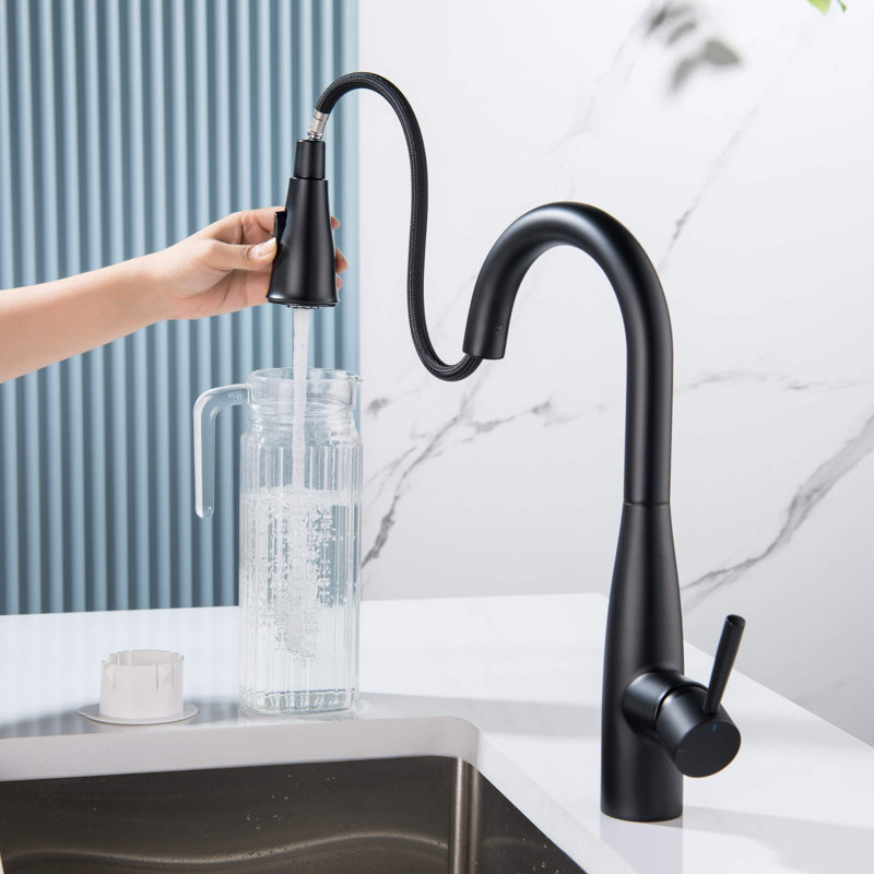 Bari Pull Down Single Handle Kitchen Faucet, Matte Black