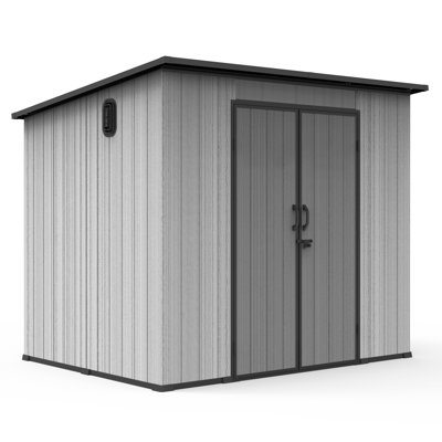 Domi Durable Resin Outdoor Lean-To Storage Shed Pitched Roof Tool Room with Double Door, PVC-coated polyester Floor Mat