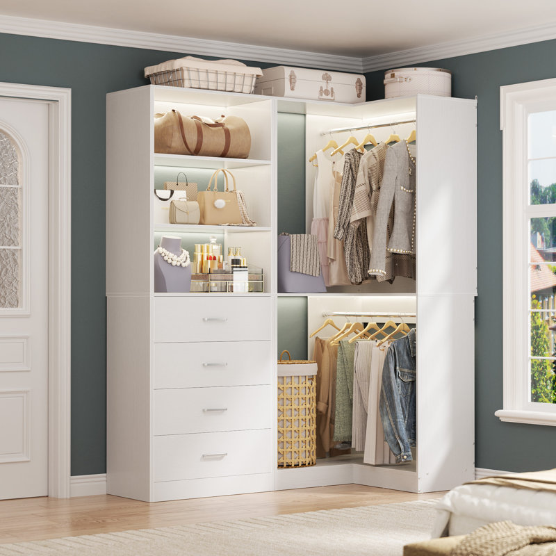 53" W Closet System With Drawers And Hanging Rods, White