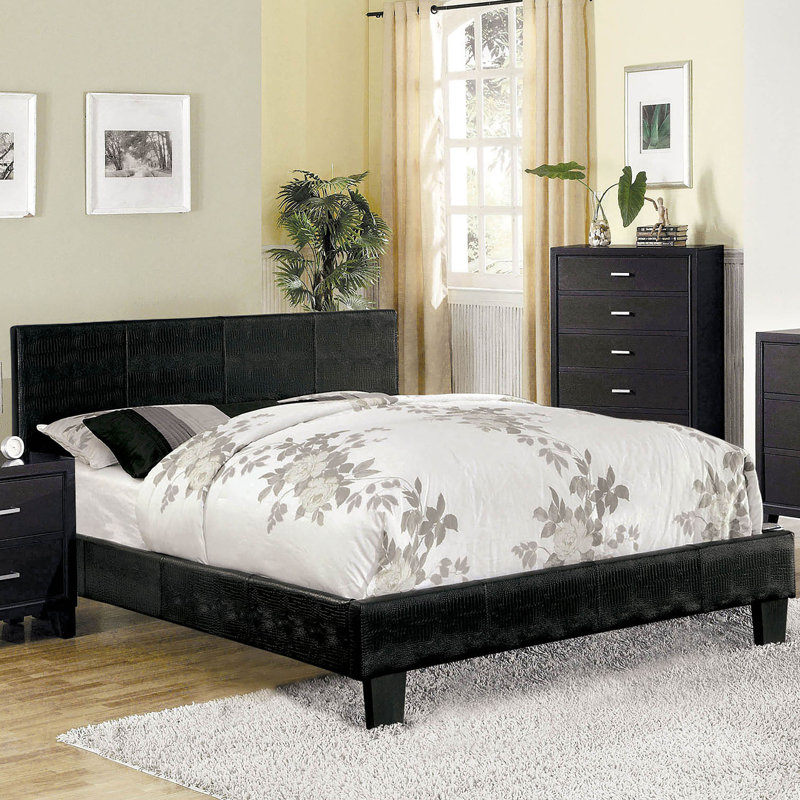 Morgana Vegan Leather Platform Bed, Black, Full