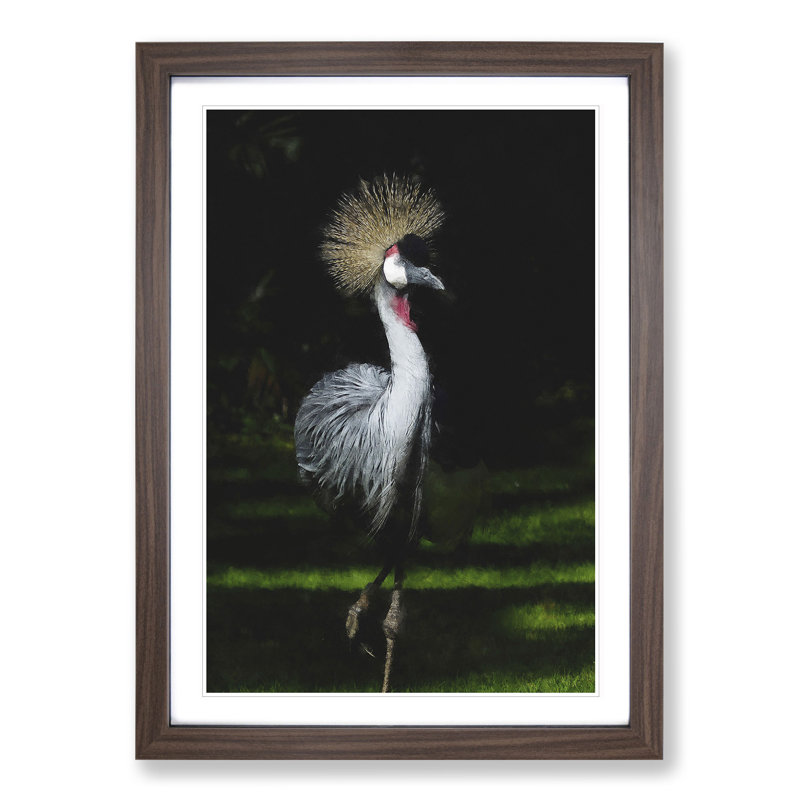 Crane Bird - Picture Frame Painting, Walnut Framed, 36cm H x 27cm W x 2cm D