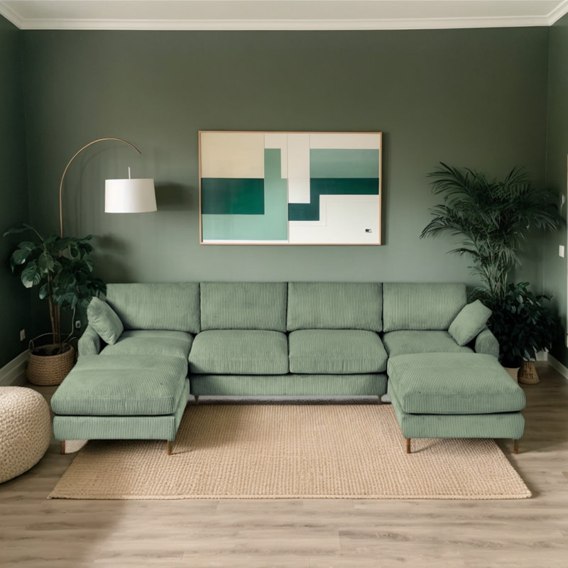 121" Modern Corduroy Modular Sectional Sofa, U-Shape & L-Shape Convertible 6-Seater with Adjustable Headrests and Storage, Memory Foam