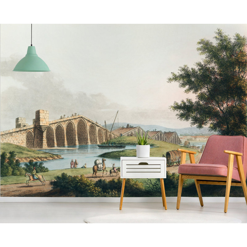 Papier peint paysage de mer et d'aqueduc Vintage Shore, L 48,96 po x l 75 po