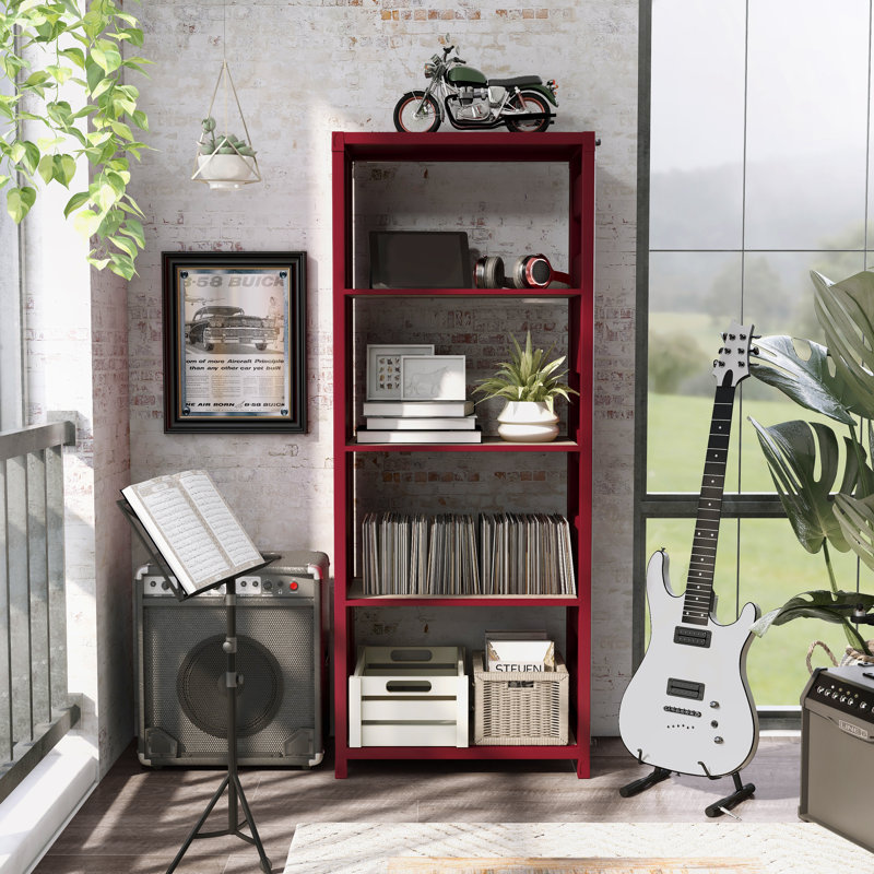 Shant 64.4"H Steel Standard Bookcase, Red