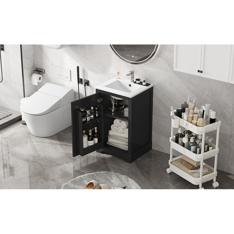 Meuble-lavabo de 20 po avec lavabo, armoire de salle de bain avec porte à fermeture douce, support de rangement et tablette réglable