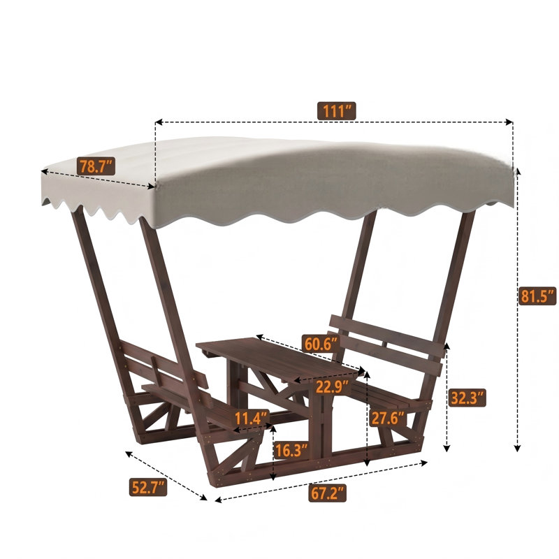 Ensemble de table de pique-nique et de banc en bois massif avec des propriétés imperméables. Comprend un pavillon amovible. Convient à une utilisation tout temps sur les patios, les jardins, les terrasses, les parcs et les plages.