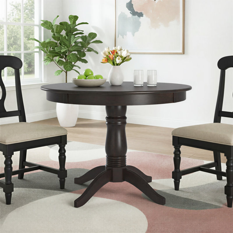 Alexa-Mae Round Solid Wood Dining Table, Antique Black