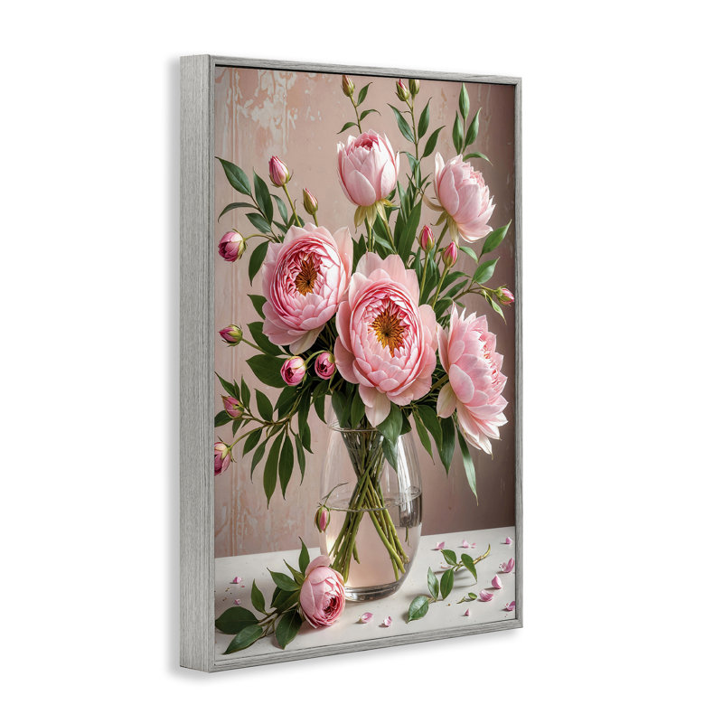 Élégantes pivoines dans un vase, estampe numérique encadrée par Yuri Khrushch, Estampe numérique Farmhouse, H 24 po x l 16 po