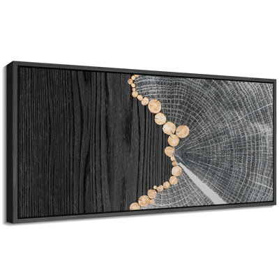 Gray Tree Rings and Wood Grain Effect Modern Pictures Oversized Framed Wall Art Canvas Print