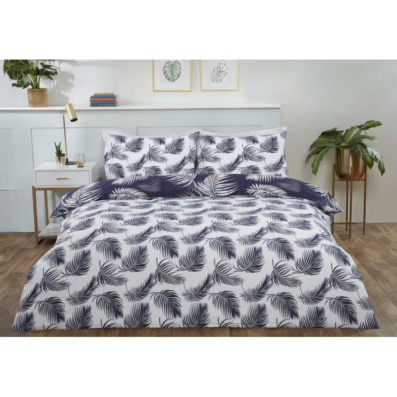Lygia Polyester Floral Duvet Cover Set with Pillowcases, Navy, Double - 2 Standard Pillowcases