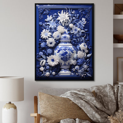 Bleu et blanc Boho plante poterie V - décoration murale bohème poterie