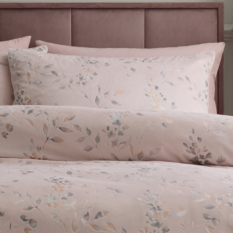 Metallic Leaf Polyester Floral Duvet Cover Set, Super King Bed (260 x 220 cm)