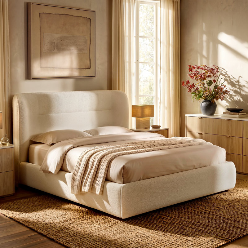 Upholstered Bed Platform Bed With Solid Wood Slats Soft Headboard Footboard Bed Frame