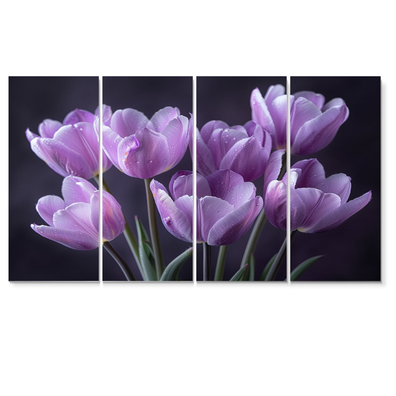 Mauve et gris Moody Majesty Tulips II - ensemble d'art mural sur toile, H 32 po x l 64 po