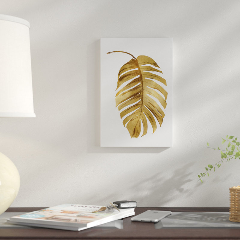 «Palm II», reproduction d'impression sur toile en or, H 12 po x l 8 po x P 0,75 po, Papier d'art encadré noir, Pas de tapis