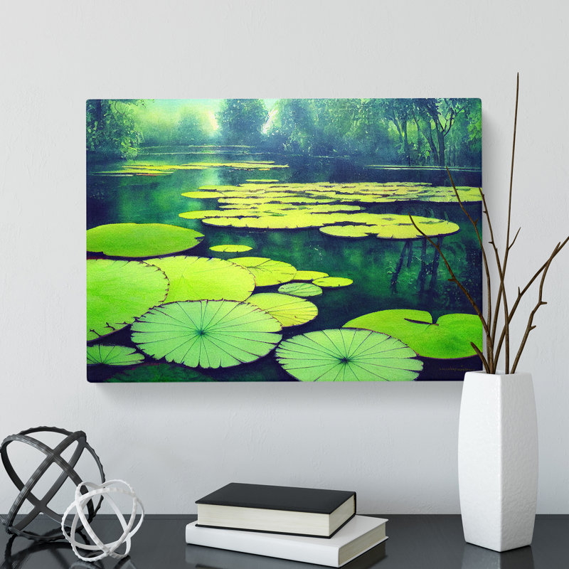 Watercolour Lily Pond Vol.5 - Wrapped Canvas Painting, 40cm H x 60cm W x 3cm D