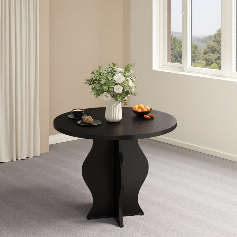 Petite table de salle à manger 31,5 pouces pour 2 personnes, table de cuisine ronde de style campagnard, base à piédestal ondulé, table de salle à manger encastrée pour appartement, coin repas, salle à manger