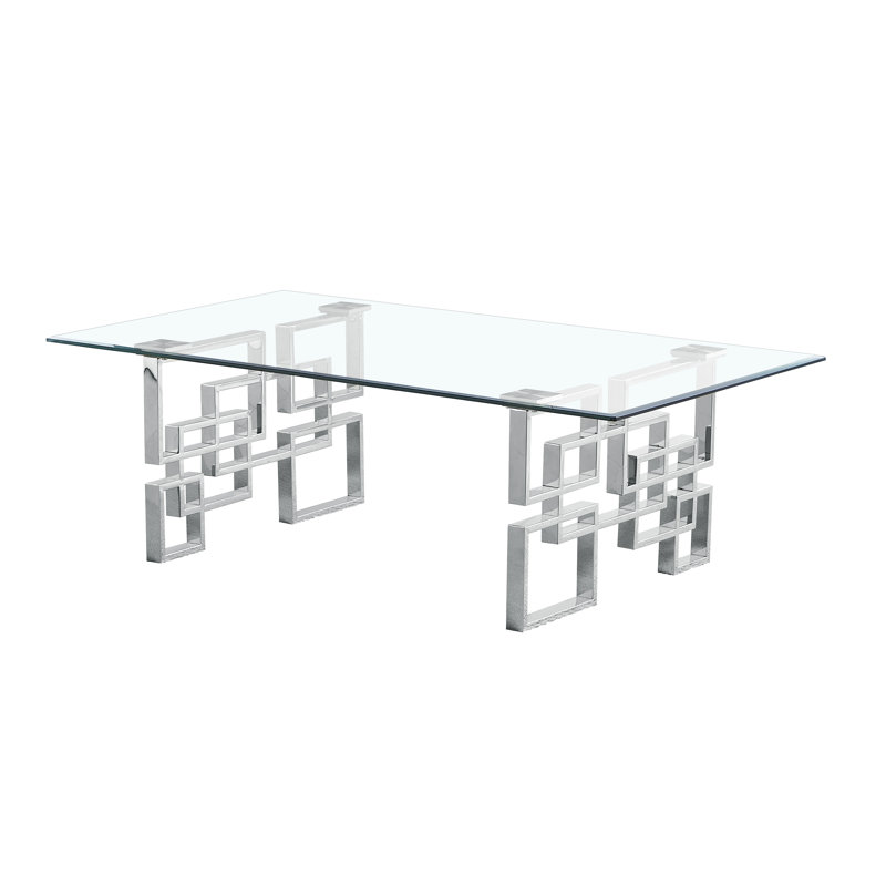 Manawa Glass Top Coffee Table, 18" H x 55" W x 32" D, Silver